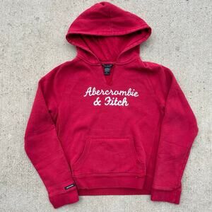 Abercrombie & Fitch Hoodie Red Script Logo Y2K Size XL (Fits S/M)